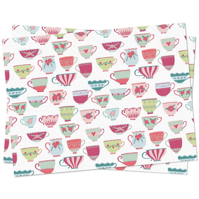 Teacup Pattern Tissue Paper (Retro vintage pastel teacup pattern tissue paper)