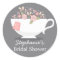 Teacup Pink Floral Monogram Bridal Shower Sticker
