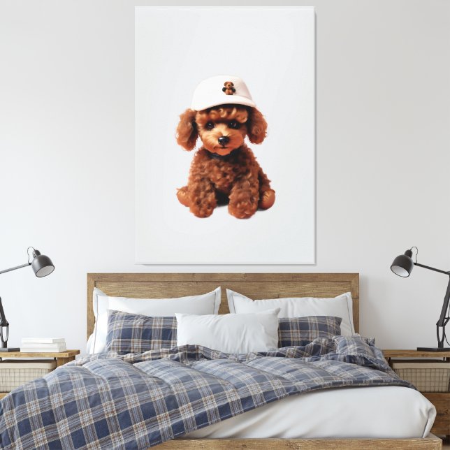 Teacup Poodle with Hat Canvas Print (Insitu(Bedroom))