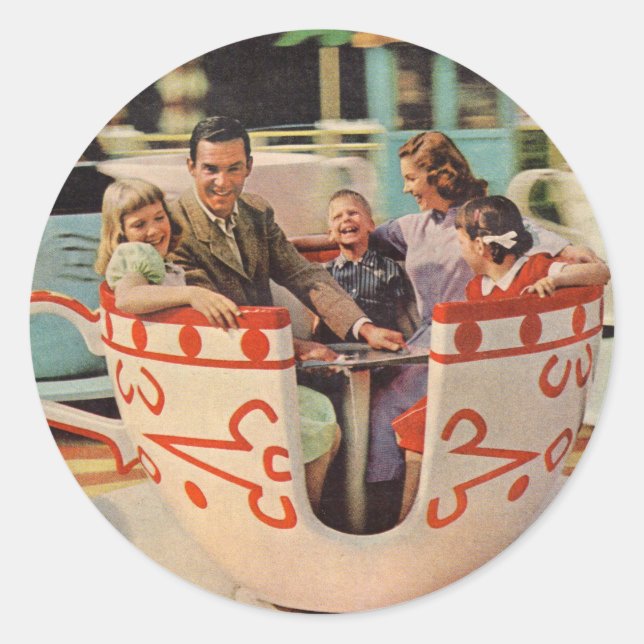 teacup ride at the amusement park classic round sticker (Front)