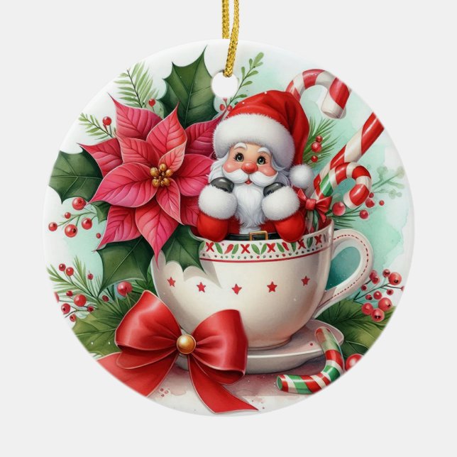 Teacup Santa 6 Ceramic Tree Decoration (Front)