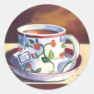 Teacup & Saucer with Teabag Classic Round Sticker