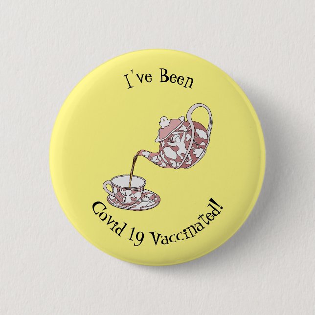 Teacup set cartoon illustration 6 cm round badge (Front)