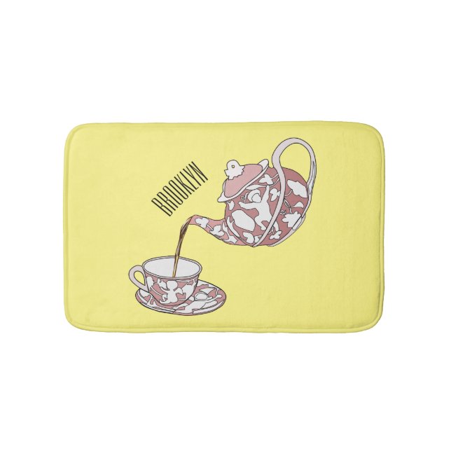 Teacup set cartoon illustration  bath mat (Front)