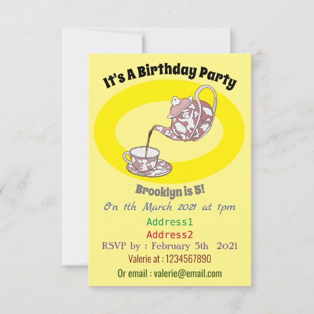 Teacup set cartoon illustration invitation (Front)