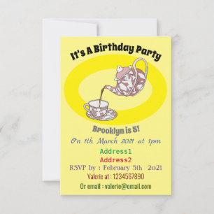 Teacup set cartoon illustration invitation