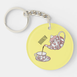 Teacup set cartoon illustration key ring