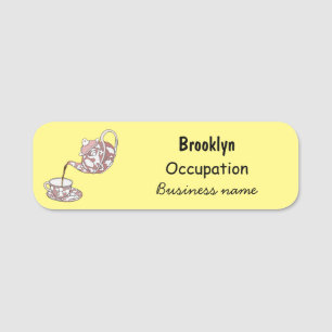 Teacup set cartoon illustration name tag