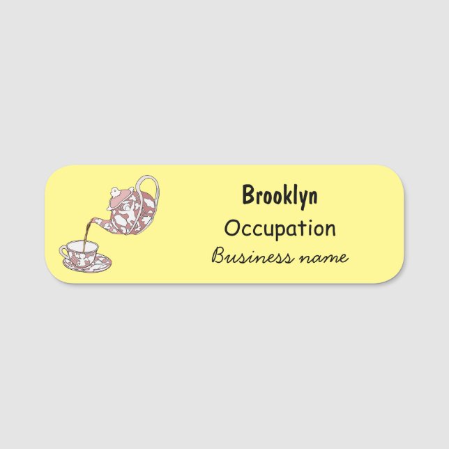 Teacup set cartoon illustration name tag (Front)