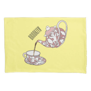 Teacup set cartoon illustration pillowcase