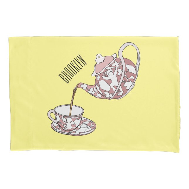Teacup set cartoon illustration  pillowcase (Front)