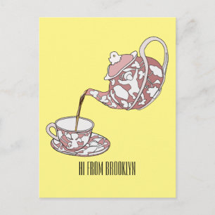 Teacup set cartoon illustration  postcard