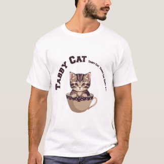 Teacup Tabby Cat Cute Kitten Tea Lover Art T-Shirt