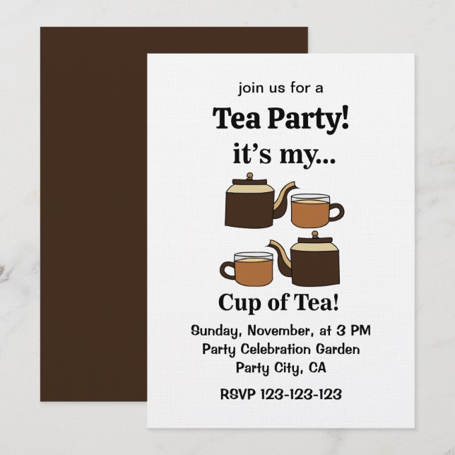 Teacup Teapot Its My Cup of Tea Party Invitation (Front/Back)