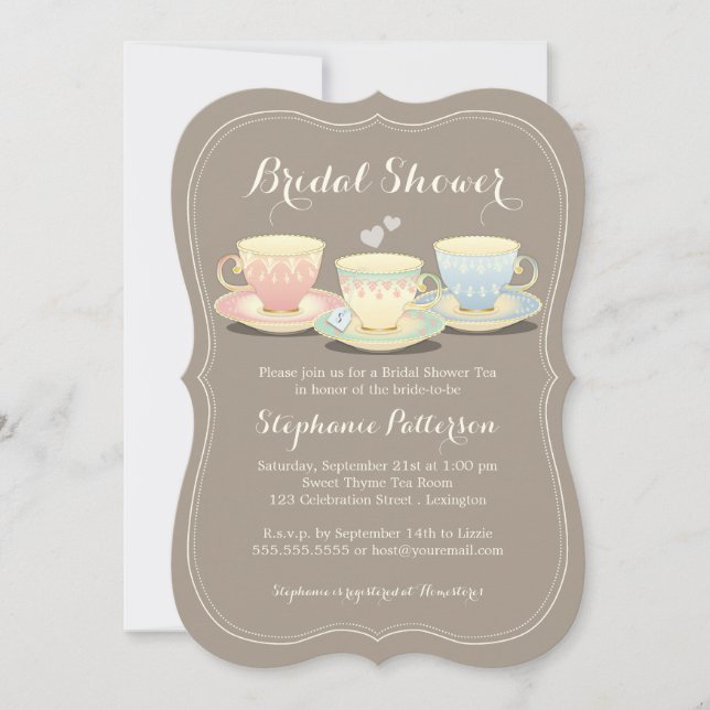 Teacup Trio Chic Bridal Shower Tea Party Invitation (Front)