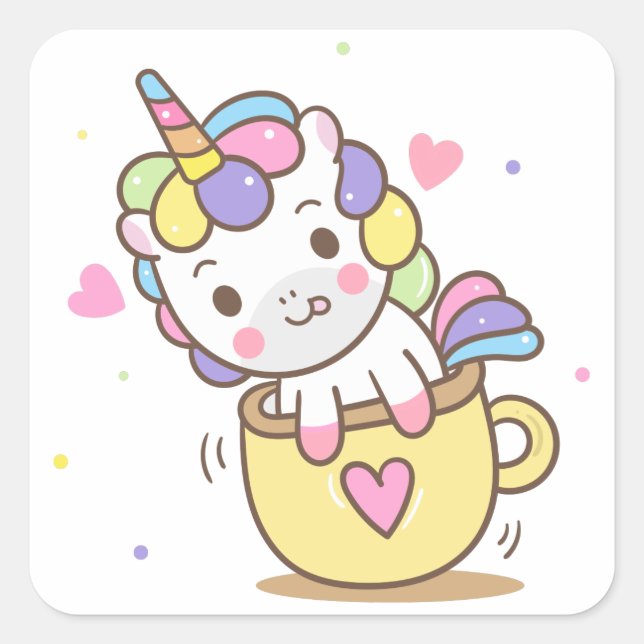 Teacup Unicorn Square Sticker (Front)
