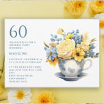 Teacup Yellow Blue Flowers 60th Birthday  Invitation<br><div class="desc">Pretty little teacup with blue and yellow flowers springtime or summer 60th birthday party invitation. This invitation can be purchased printed or as a digital invitation to share with family and friends on social media or through email. Contact me for assistance with your customisations or to request additional matching or...</div>