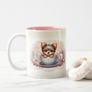  Teacup Yorkie Coffee Lover Two-Tone Coffee Mug