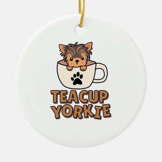 Teacup Yorkie puppy  Ceramic Tree Decoration (Front)