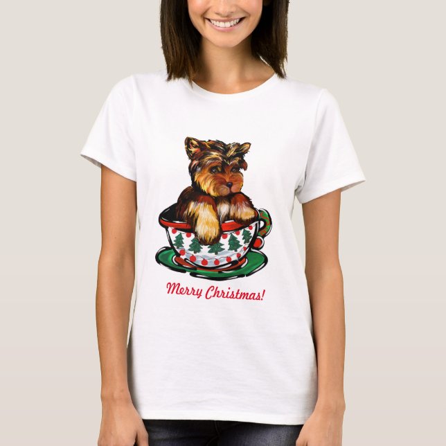 Teacup Yorkies Christmas T-Shirt (Front)