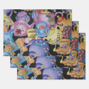 Teacups and Teapots Wrapping Paper Sheet