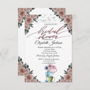 Teacups Flowers String Lights Bridal Shower Invitation