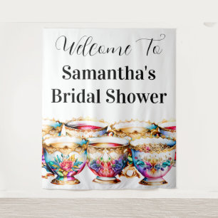 Teacups high tea floral flowers summer spring chic tapestry