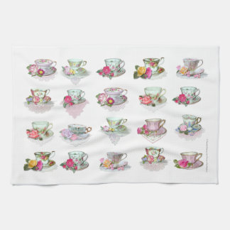 Teacups Tea Cups Pink Roses Floral Tea Cups Tea Towel