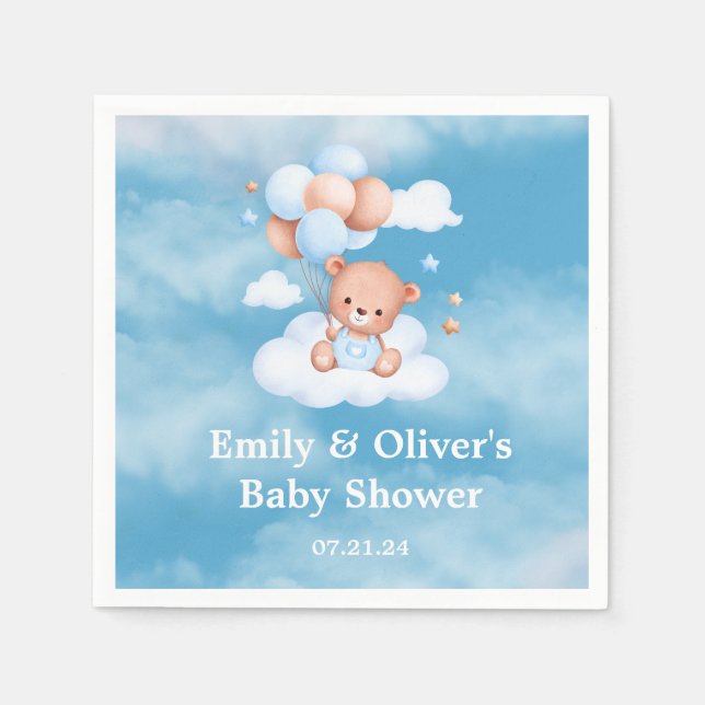 Teady Baby Bear Blue Balloons  Napkin (Front)