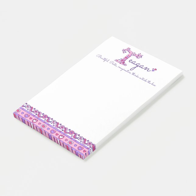 Teagan personalised T name meaning post it notes (Angled)