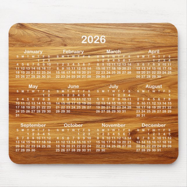 Teak and White 2026 Calendar Mouse Mat (Front)