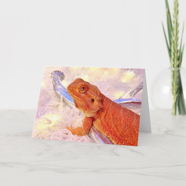 Teak the Bearded Dragon Merry and Bright Holiday Card (Front)