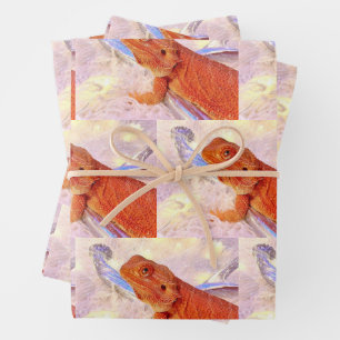 Teak the Bearded Dragon & Silver Deer Antlers Wrapping Paper Sheet