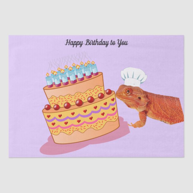 Teak the Birthday Beardie (Bearded Dragon) Tissue Paper (Front)