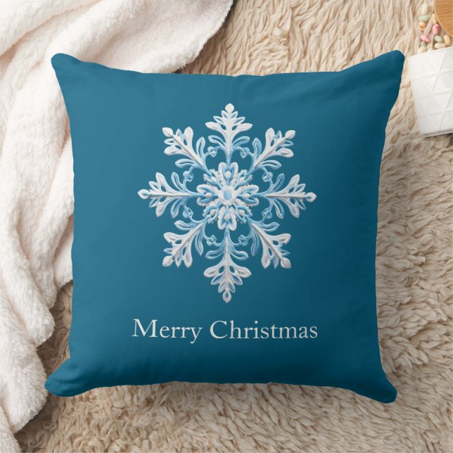 Teak White Light Blue Christmas Snowflake Cushion (Blanket)