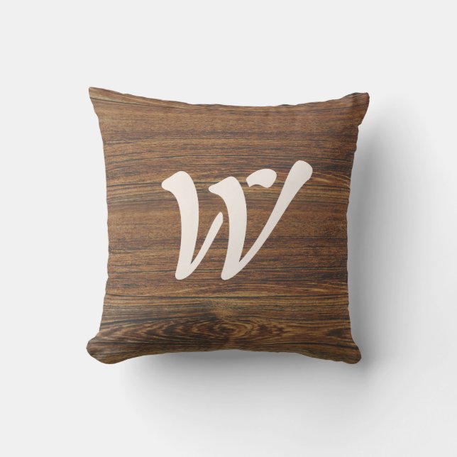 Teak Wood Grain with Monogram Cushion (Front)