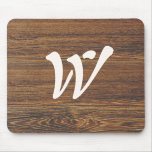 Teak Wood Grain with Monogram Mouse Mat