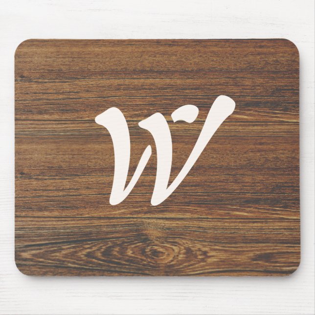 Teak Wood Grain with Monogram Mouse Mat (Front)