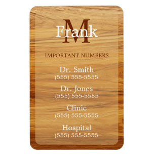 Teak Wood Look Important Phone Numbers Magnet