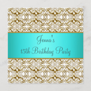 Teal 15th Birthday Party Invitation Teal Blue 15th