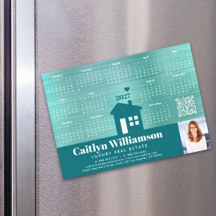 Teal 2027 Calendar Realtor Photo QR Code Magnet