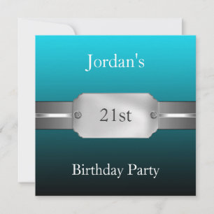 Teal 21st Elegant Male Birthday Invitation