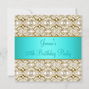 Teal 25th Birthday Party Invitation Teal Blue 25th