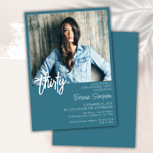 Teal 30th Birthday Photo Invitation