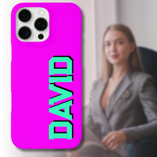 Teal 3D Black Modern Name Funny Neon Magenta iPhone 16 Pro Max Case