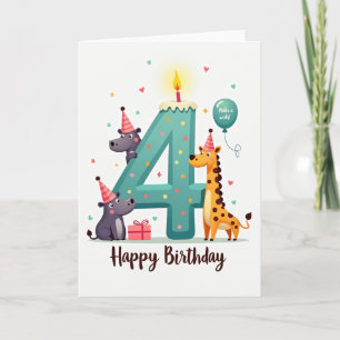 Teal 4Th Birthday Animal Card
