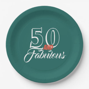 Teal 50 and Fabulous Birthday Party Paper Plate