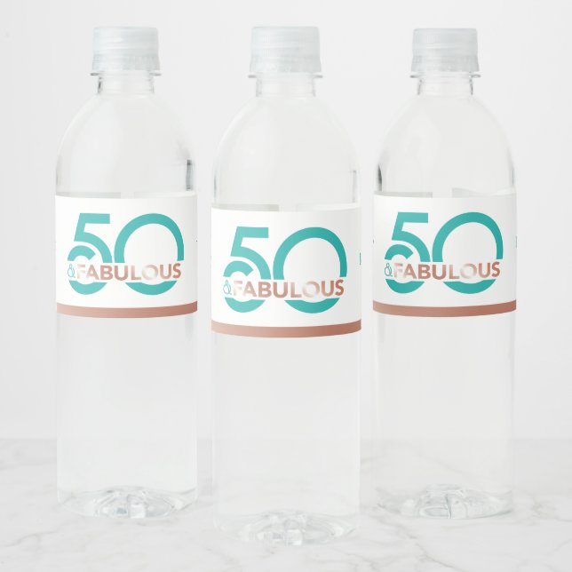 Teal 50 Fabulous Fifty Birthday Party Water Label (Bottles)