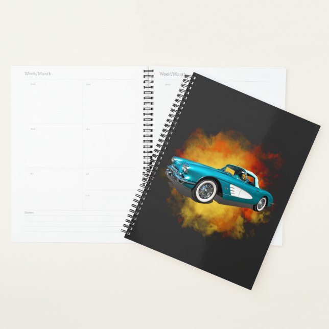 Teal 59 Corvette Car Red Explosion background Planner (Display)