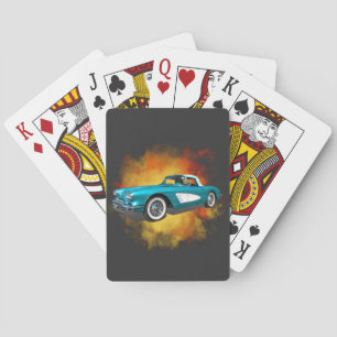 Teal 59 Corvette Car Red Explosion background Playing Cards